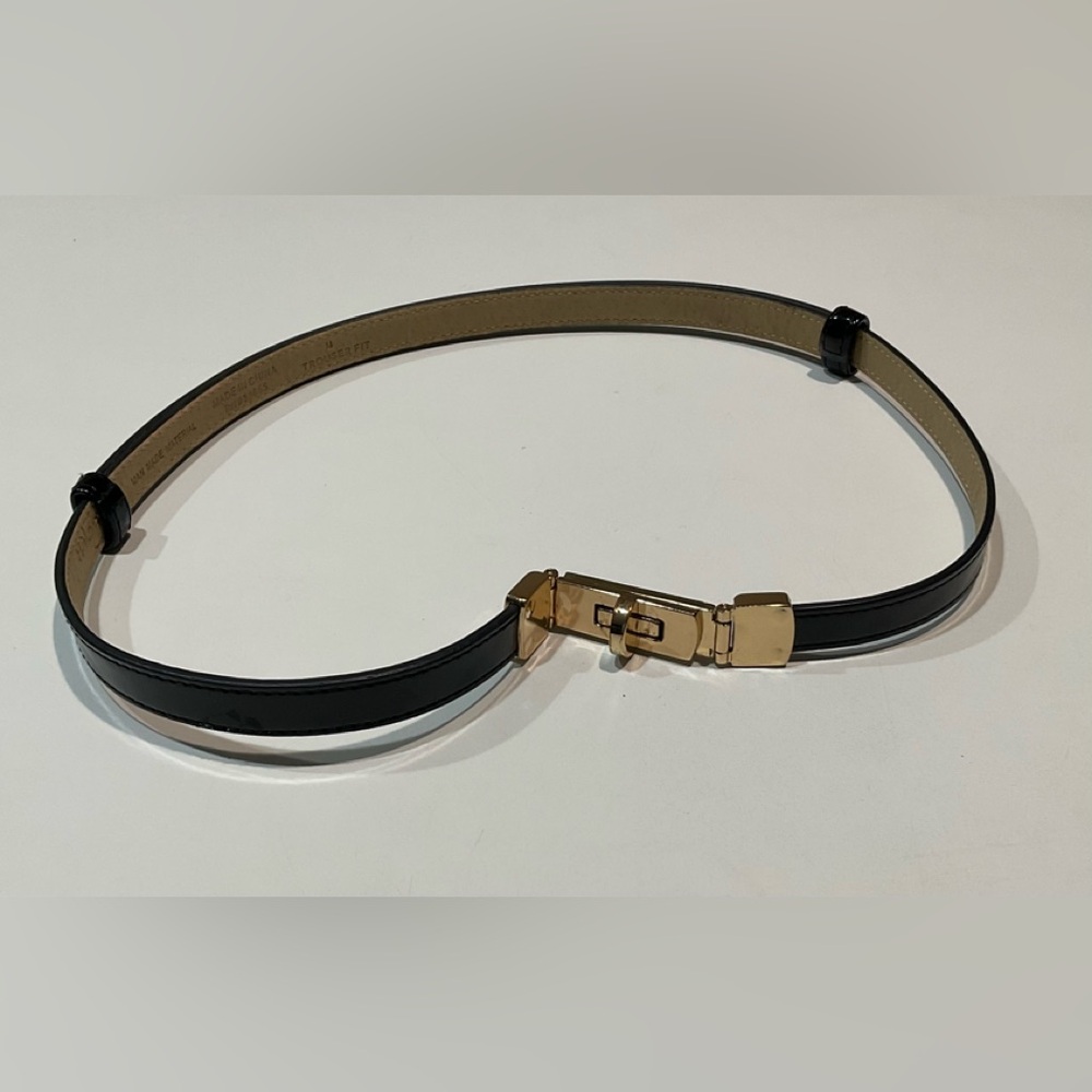 🍏🍏🍏 Halogen Faux Black Shiny Leather 0.5” Adjustable Belt/Gold Lock, M